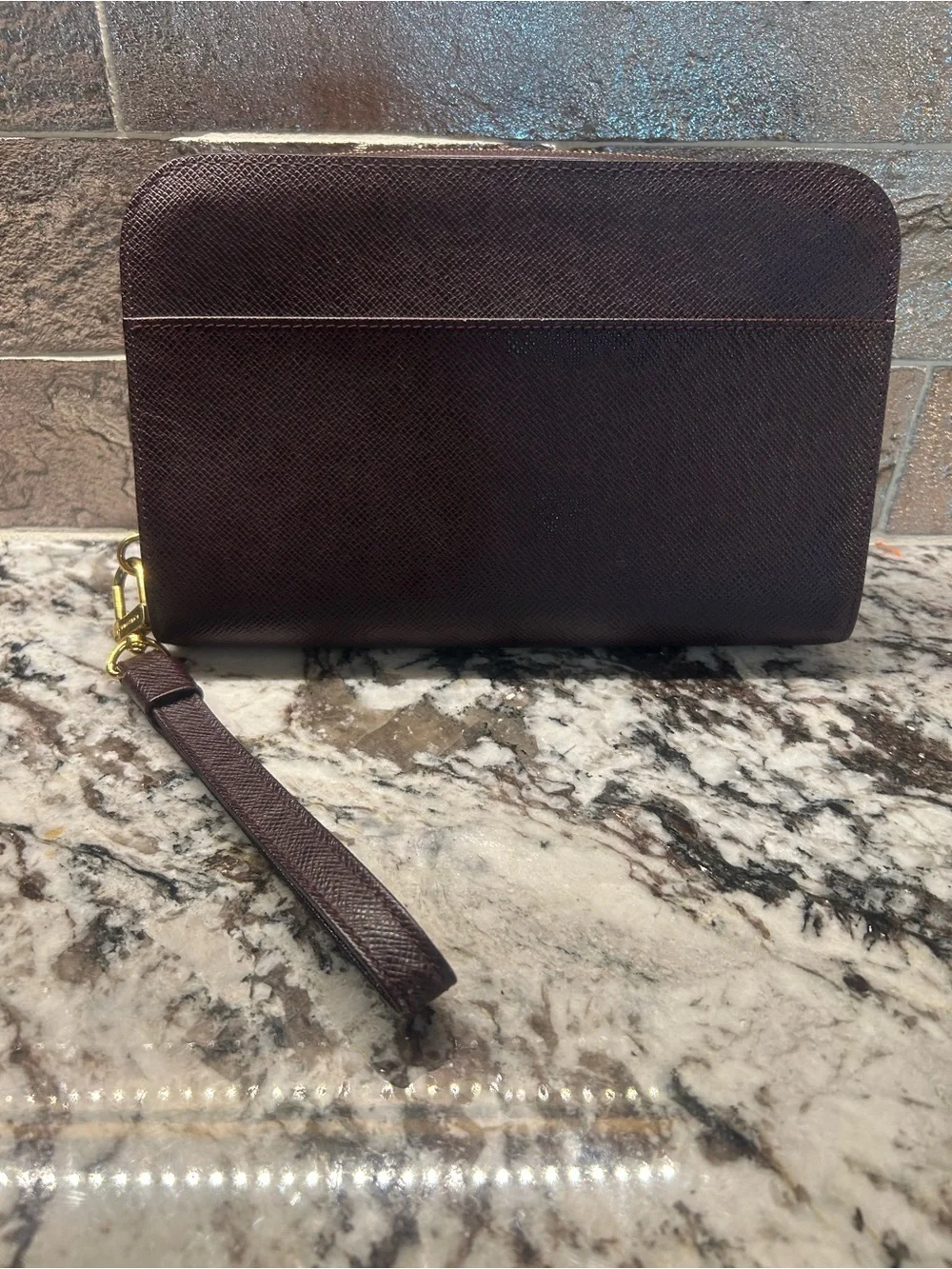 Louis Vuitton Men's Zip-Around Wristlet Wallet in Dark Brown with Gold Hardware